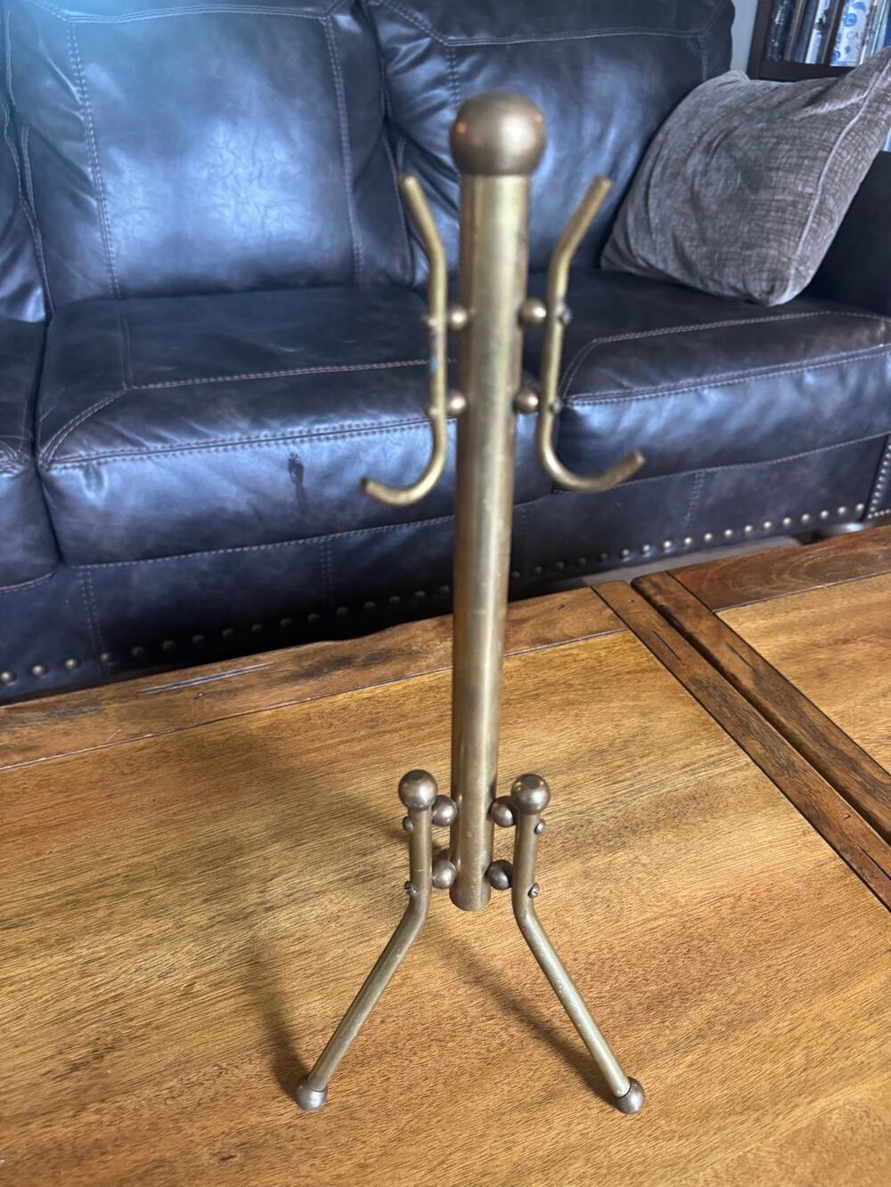 Vintage Brass Jewelry Tree Necklace Holder Tabletop Coat Rack Stand